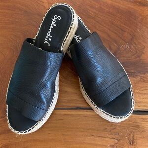 Splendid Black leather/ Jute Platform Slides